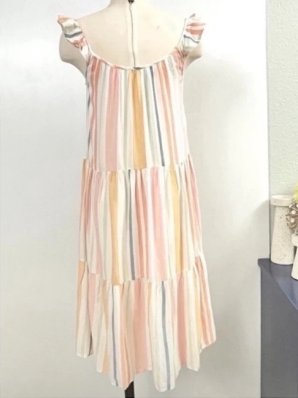 Rails Capri Melon Striped Tiered Sundress in Pastel Pink & Yellow Size XS